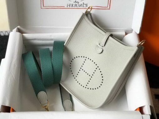 Replica Hermes Evelyne Bag Designer Hermes Mini Crossbody Bag 20388 Gold Buckle Light Gray 4