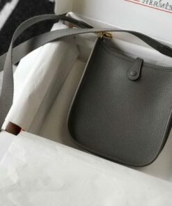 Replica Hermes Evelyne Bag Designer Hermes Mini Crossbody Bag 20387 Gold Buckle Gray 2