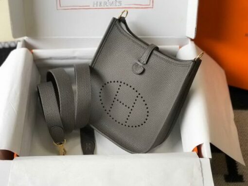Replica Hermes Evelyne Bag Designer Hermes Mini Crossbody Bag 20387 Gold Buckle Gray 4