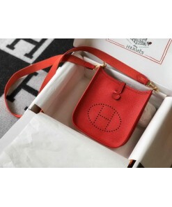 Replica Hermes Evelyne Bag Designer Hermes Mini Crossbody Bag 20385 Gold Buckle Dark Red