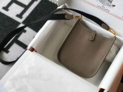 Replica Hermes Evelyne Bag Designer Hermes Mini Crossbody Bag 20384 Gold Buckle Dark Gray 2