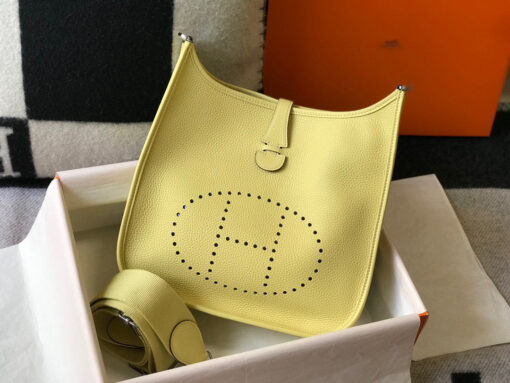 Replica Hermes H083435 Evelyne III 29 Shoulder Bag Silver Hardware Lemon Yellow 3