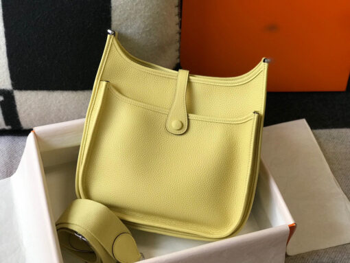 Replica Hermes H083435 Evelyne III 29 Shoulder Bag Silver Hardware Lemon Yellow 4