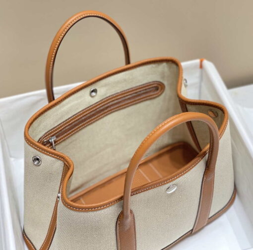 Replica Hermes Beige Canvas and Brown leather Garden Party 30cm Bag H239052 8