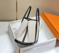 Replica Hermes Beige Canvas and Black leather Garden Party 30cm Bag H239051 2