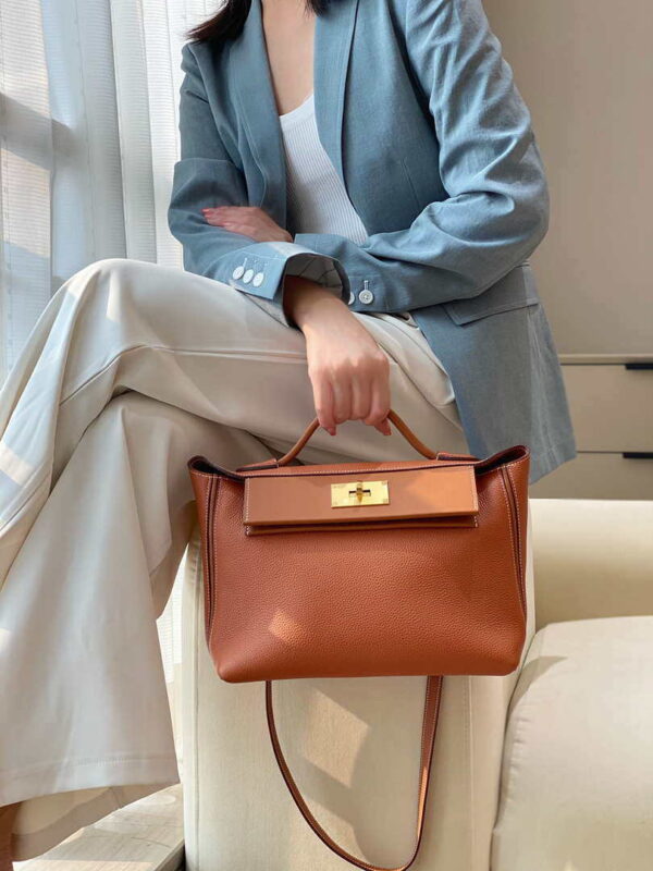 Replica Hermes Mini 2424 Leather 21cm H230262 Brown 11