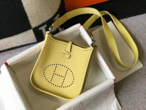 Replica Hermes Evelyne Bag Designer Hermes Mini Crossbody Real Bag 20434 Light Yellow 3