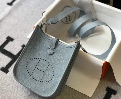Replica Hermes Evelyne Bag Designer Hermes Mini Crossbody Real Bag 20431 Light Blue 3