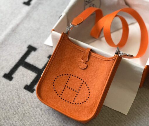 Replica Hermes Evelyne Bag Designer Hermes Mini Crossbody Real Bag 20428 Orange 2