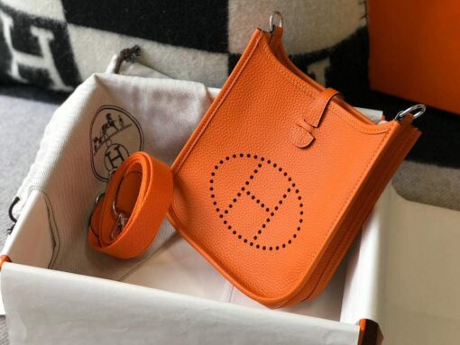 Replica Hermes Evelyne Bag Designer Hermes Mini Crossbody Real Bag 20428 Orange 4