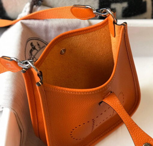 Replica Hermes Evelyne Bag Designer Hermes Mini Crossbody Real Bag 20428 Orange 8
