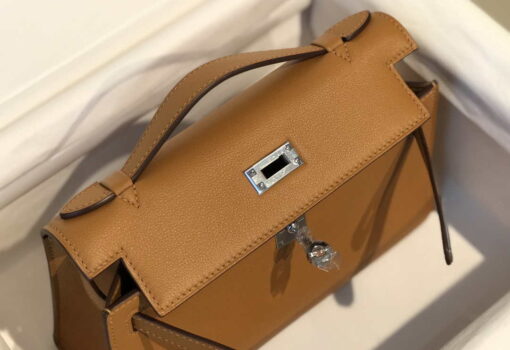 Replica Hermes Kelly Pouchette Swift Leather clutch bag Silver H230264 3