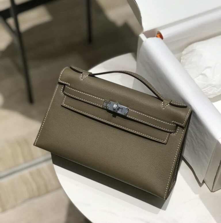 Replica Hermes Kelly Pouchette Swift Leather clutch bag Silver H230262 2