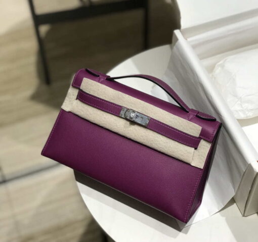Replica Hermes Kelly Pouchette Swift Leather clutch bag Silver H230261 2