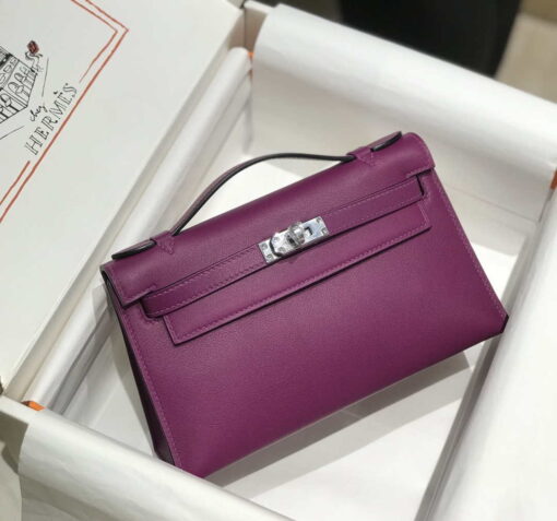 Replica Hermes Kelly Pouchette Swift Leather clutch bag Silver H230261 3