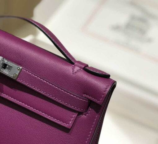 Replica Hermes Kelly Pouchette Swift Leather clutch bag Silver H230261 4