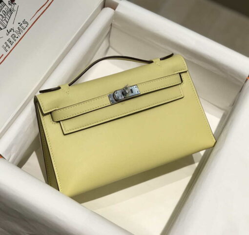 Replica Hermes Kelly Pouchette Swift Leather clutch bag Silver H230260 2