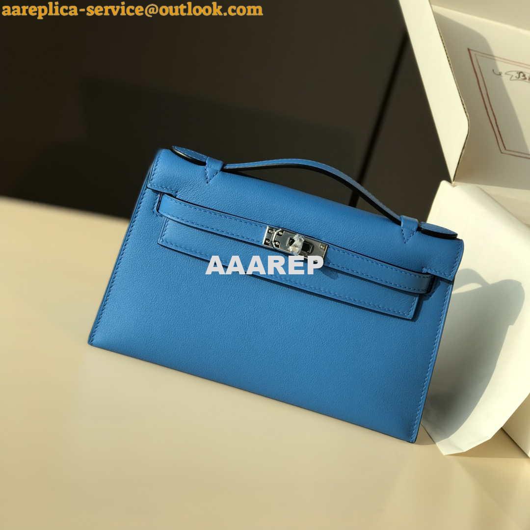 Replica Hermes Kelly Pouchette Swift Leather clutch bag Silver H230256 Replica Hermes Kelly Pouchette Swift Leather clutch bag Silver H230256