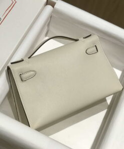 Replica Hermes Mini Kelly Pouchette Swift Leather clutch bag Silver H230255