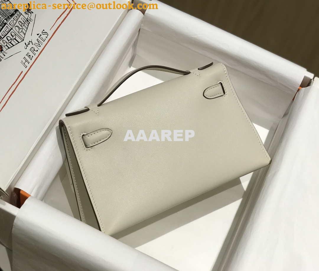 Replica Hermes Mini Kelly Pouchette Swift Leather clutch bag Silver H230255 Replica Hermes Mini Kelly Pouchette Swift Leather clutch bag Silver H230255