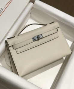 Replica Hermes Mini Kelly Pouchette Swift Leather clutch bag Silver H230255 2