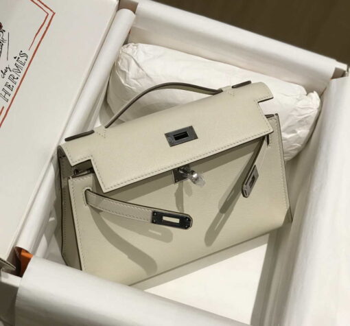 Replica Hermes Mini Kelly Pouchette Swift Leather clutch bag Silver H230255 3