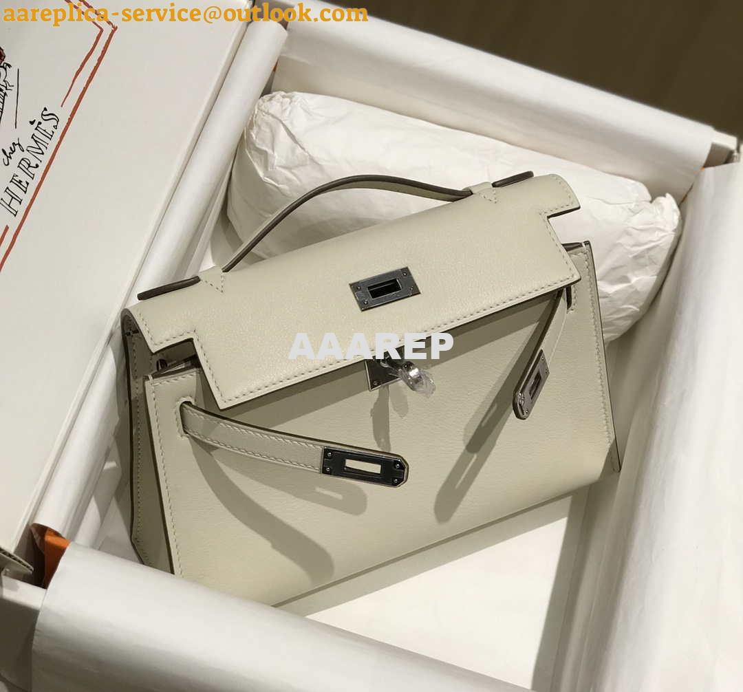 Replica Hermes Mini Kelly Pouchette Swift Leather clutch bag Silver H230255 3 Replica Hermes Mini Kelly Pouchette Swift Leather clutch bag Silver H230255 3