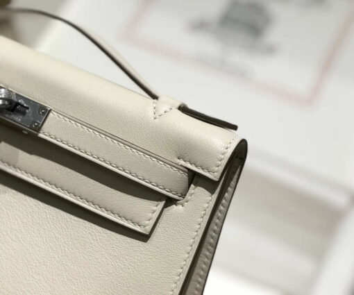 Replica Hermes Mini Kelly Pouchette Swift Leather clutch bag Silver H230255 5