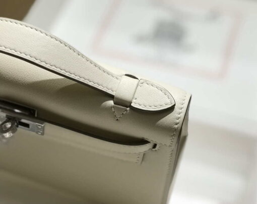 Replica Hermes Mini Kelly Pouchette Swift Leather clutch bag Silver H230255 6