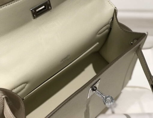 Replica Hermes Mini Kelly Pouchette Swift Leather clutch bag Silver H230255 8