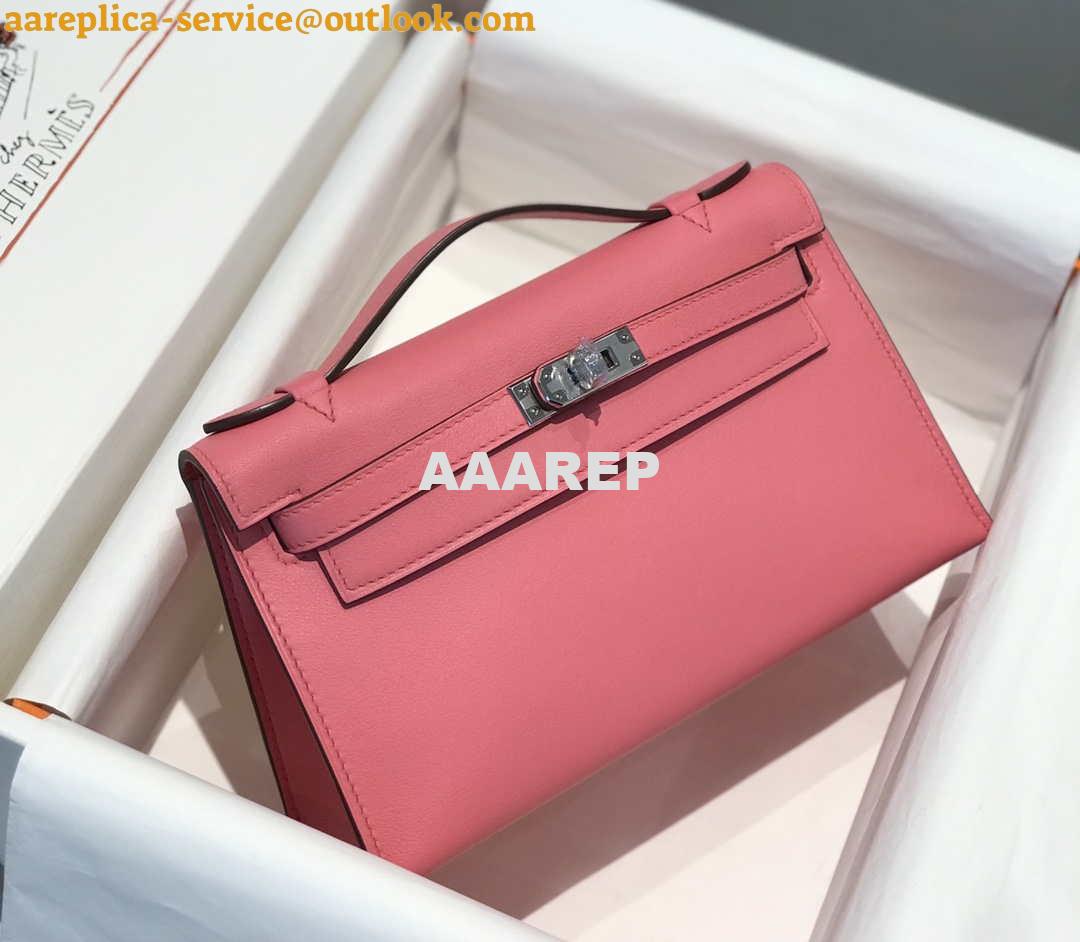 Replica Hermes Mini Kelly Pouchette Swift Leather clutch bag Silver H230253 2 Replica Hermes Mini Kelly Pouchette Swift Leather clutch bag Silver H230253 2
