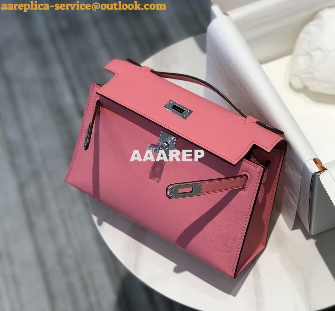 Replica Hermes Mini Kelly Pouchette Swift Leather clutch bag Silver H230253 8 Replica Hermes Mini Kelly Pouchette Swift Leather clutch bag Silver H230253 8