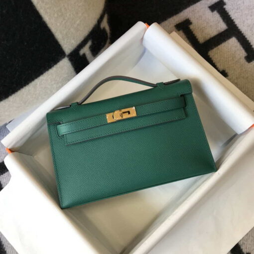 Replica Hermes Mini Kelly Pouchette Epsom Leather H230242 Green 3