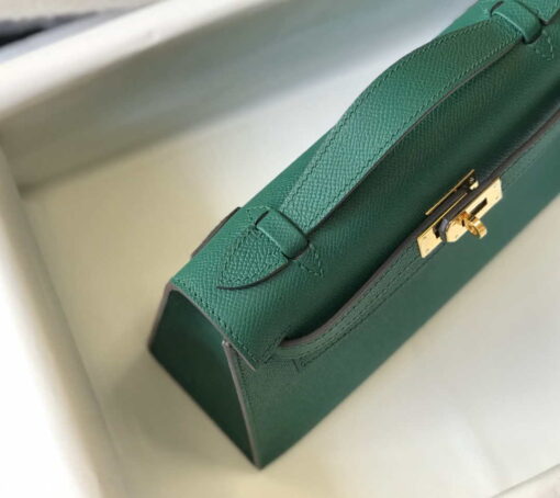 Replica Hermes Mini Kelly Pouchette Epsom Leather H230242 Green 4