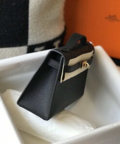 Replica Hermes Mini Kelly Pouchette Epsom Leather H230241 Black Gold 2