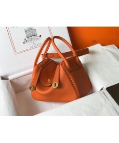 Replica Hermes Lindy 26cm Designer Tote Shoulder Bags Orange Gold