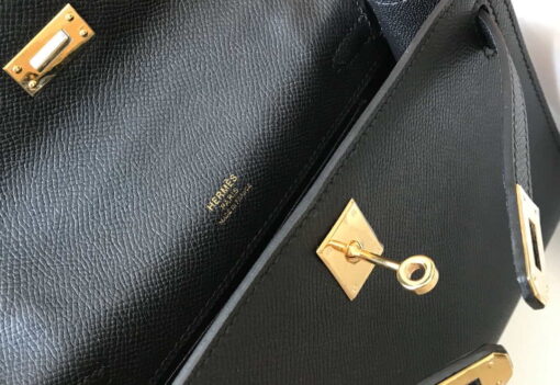 Replica Hermes Mini Kelly Pouchette Epsom Leather H230241 Black Gold 5