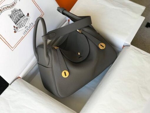 Replica Hermes Lindy 26cm Designer Tote Shoulder Bags Gray Gold 2