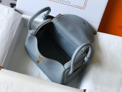 Replica Hermes Lindy 26cm Designer Tote Shoulder Bags Blue Gold 5