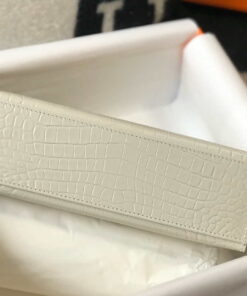 Replica Hermes Mini Kelly Pouchette Crocodile Leather H230239 White 2