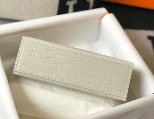 Replica Hermes Mini Kelly Pouchette Crocodile Leather H230239 White 2