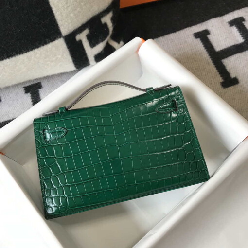 Replica Hermes Mini Kelly Pouchette Crocodile Leather H230238 Green