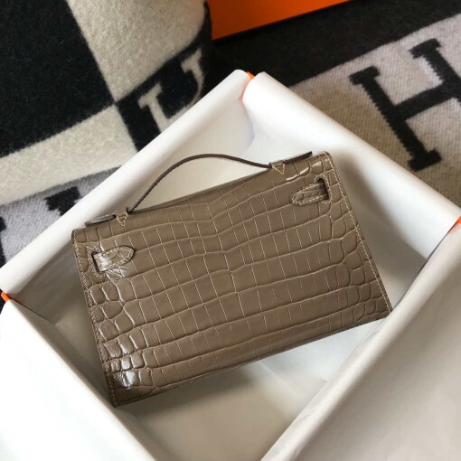 Replica Hermes Mini Kelly Pouchette Crocodile Leather H230237 Oragano