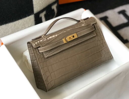 Replica Hermes Mini Kelly Pouchette Crocodile Leather H230237 Oragano 3