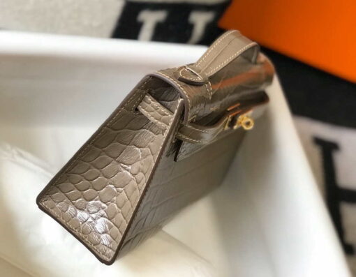 Replica Hermes Mini Kelly Pouchette Crocodile Leather H230237 Oragano 4