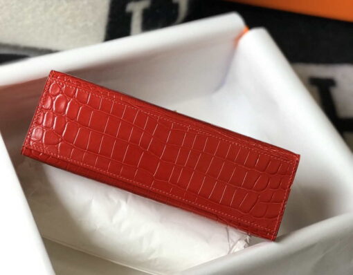 Replica Hermes Mini Kelly Pouchette Crocodile Leather H230235 Red 2