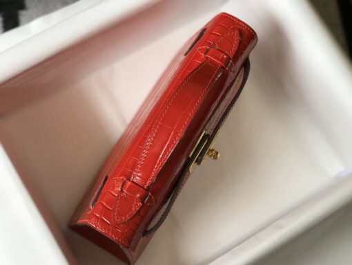 Replica Hermes Mini Kelly Pouchette Crocodile Leather H230235 Red 5