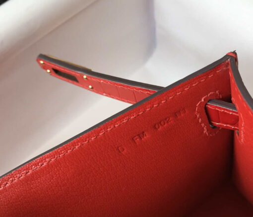 Replica Hermes Mini Kelly Pouchette Crocodile Leather H230235 Red 8