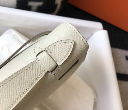 Replica Hermes Mini Kelly Pouchette Epsom Leather H230230 White 4