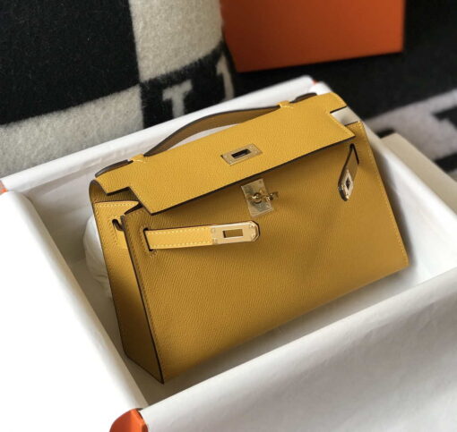 Replica Hermes Mini Kelly Pouchette Epsom Leather H230228 Yellow 3